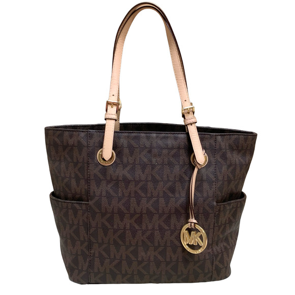 MICHAEL KORS Large Brown Pebbled Logo JET SET TRAVEL Pocket Tote - Picture 16 of 16